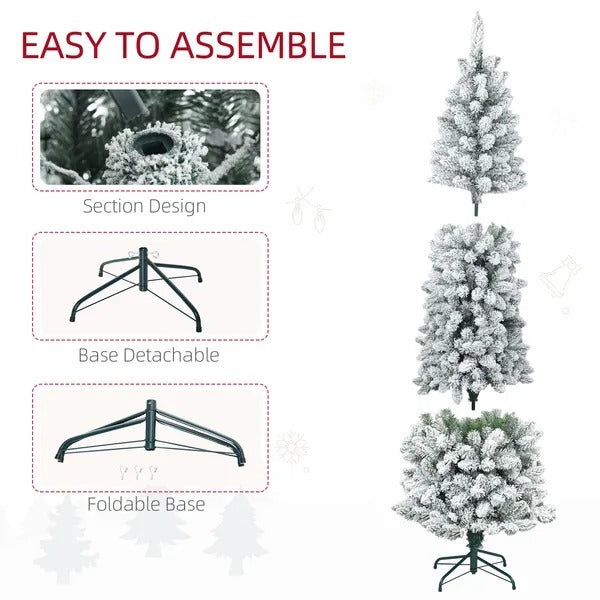 7ft Pencil Christmas Tree, Flocked Tree With 687 Branch Tips And Metal Base For Home, Indoor, Holiday EX-STOCK Canada