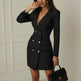 Elegant Women Long Sleeve Deep V-neck Corporate Office Blazer Dress - EX-STOCK Canada