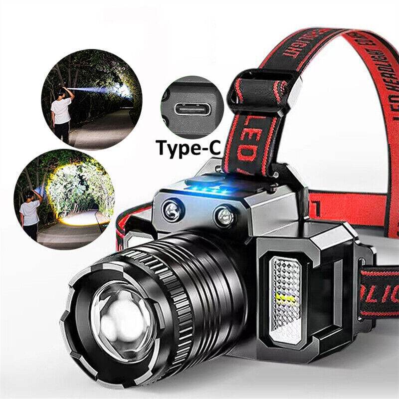 LED Tactical Headlamp Head Torch USB Rechargeable Motion Sensor Flashlight Head - EX-STOCK Canada