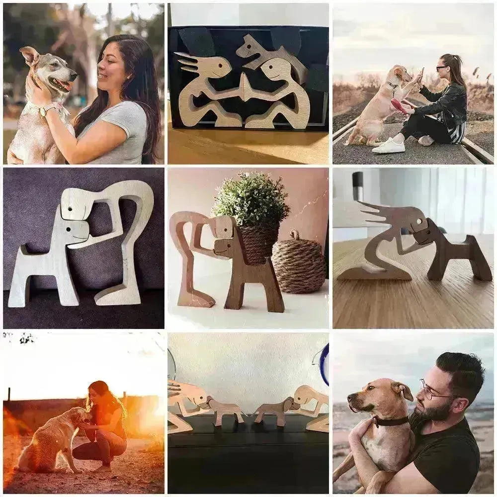 DIY Figurine Wood Dog Ornament Sculpture Home Decoration A Man A Dog Wood Sculpture Christmas Gifts Model Decor - EX-STOCK CANADA