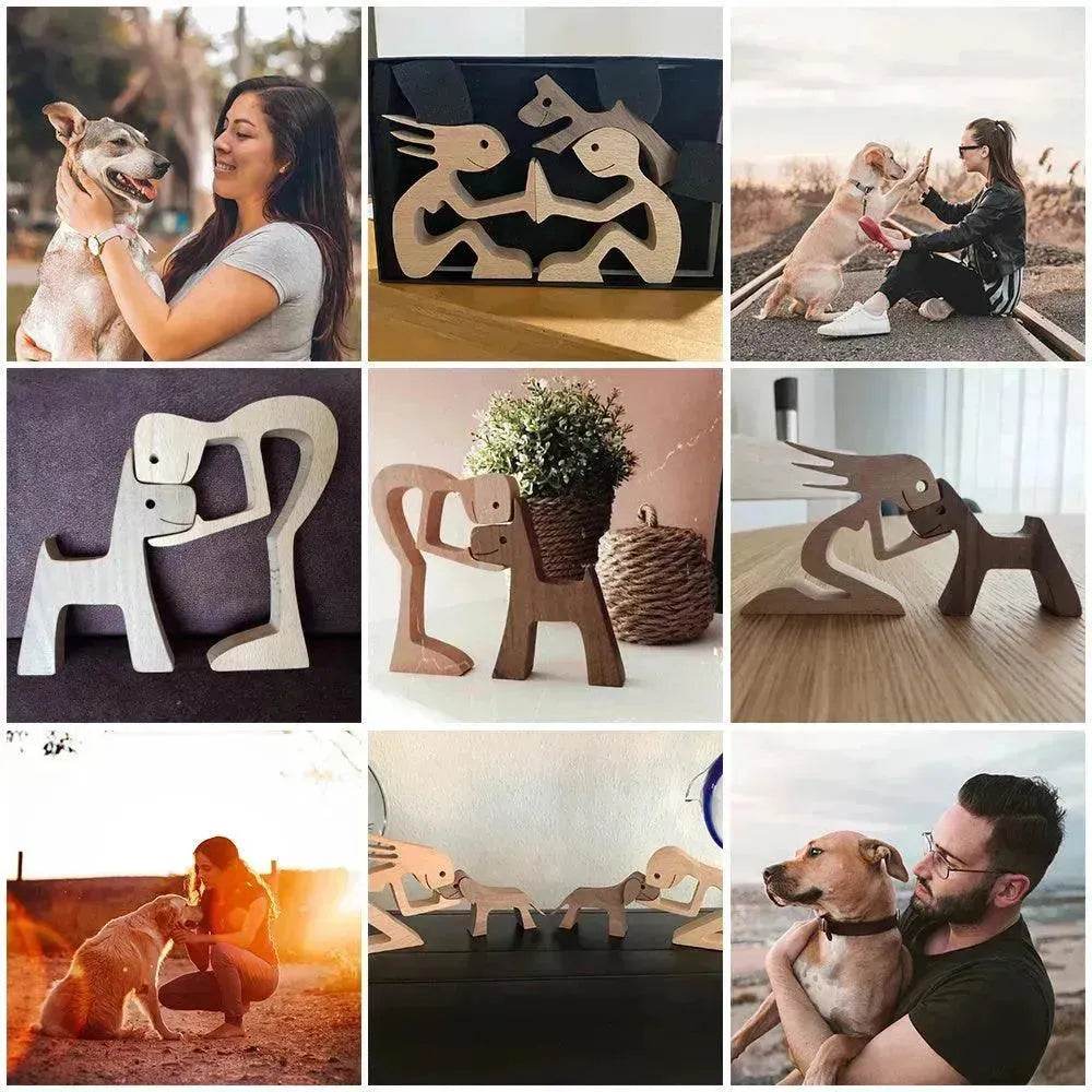 DIY Figurine Wood Dog Ornament Sculpture Home Decoration A Man A Dog Wood Sculpture Christmas Gifts Model Decor - EX-STOCK Canada