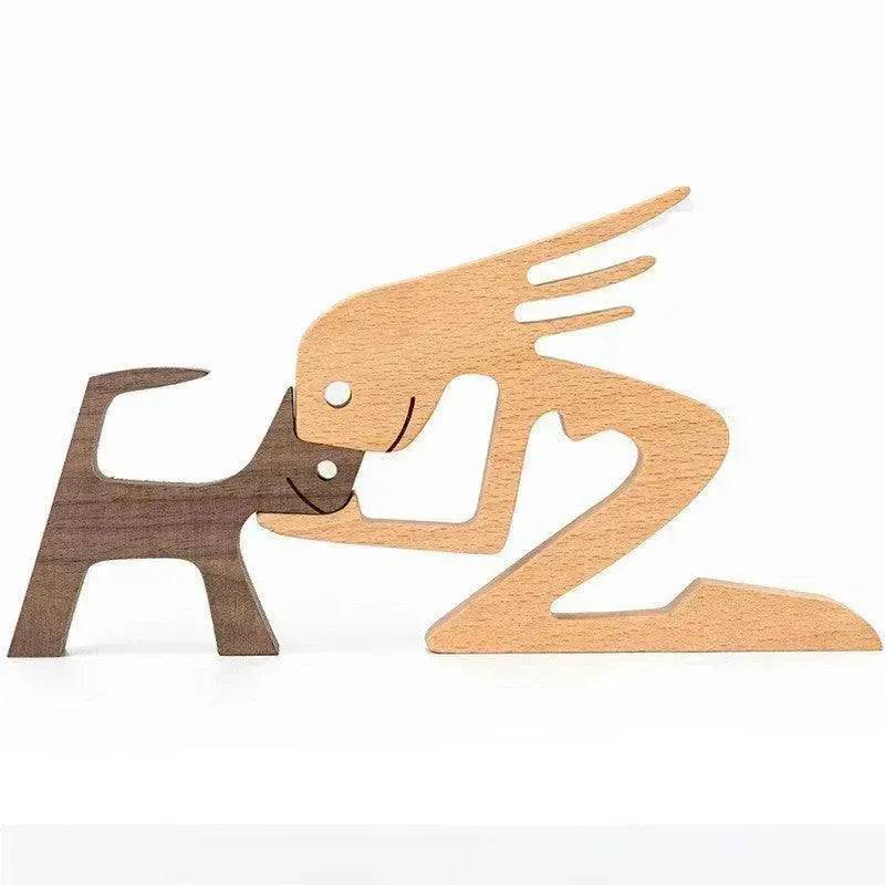 DIY Figurine Wood Dog Ornament Sculpture Home Decoration A Man A Dog Wood Sculpture Christmas Gifts Model Decor - EX-STOCK Canada