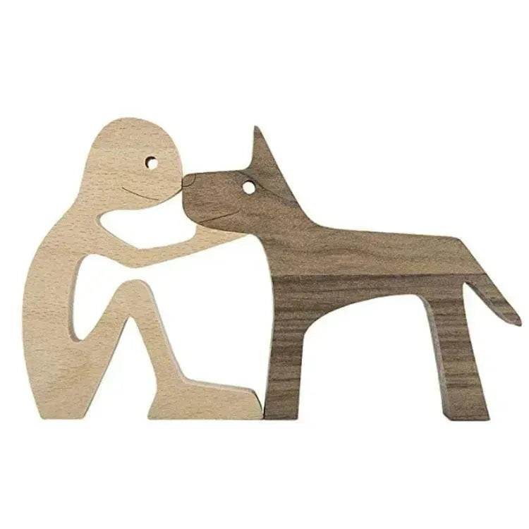 DIY Figurine Wood Dog Ornament Sculpture Home Decoration A Man A Dog Wood Sculpture Christmas Gifts Model Decor - EX-STOCK Canada