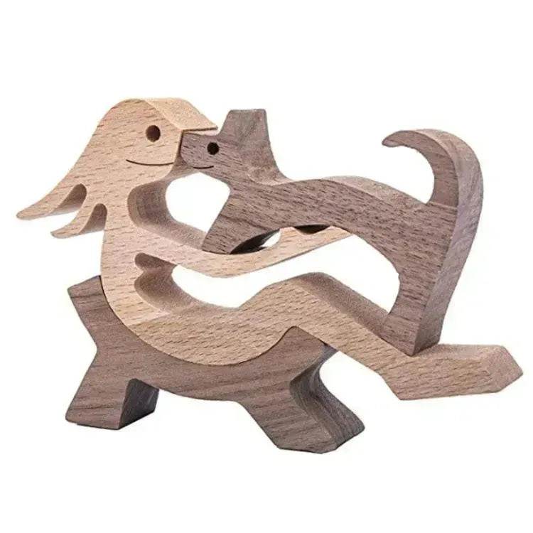 DIY Figurine Wood Dog Ornament Sculpture Home Decoration A Man A Dog Wood Sculpture Christmas Gifts Model Decor - EX-STOCK Canada
