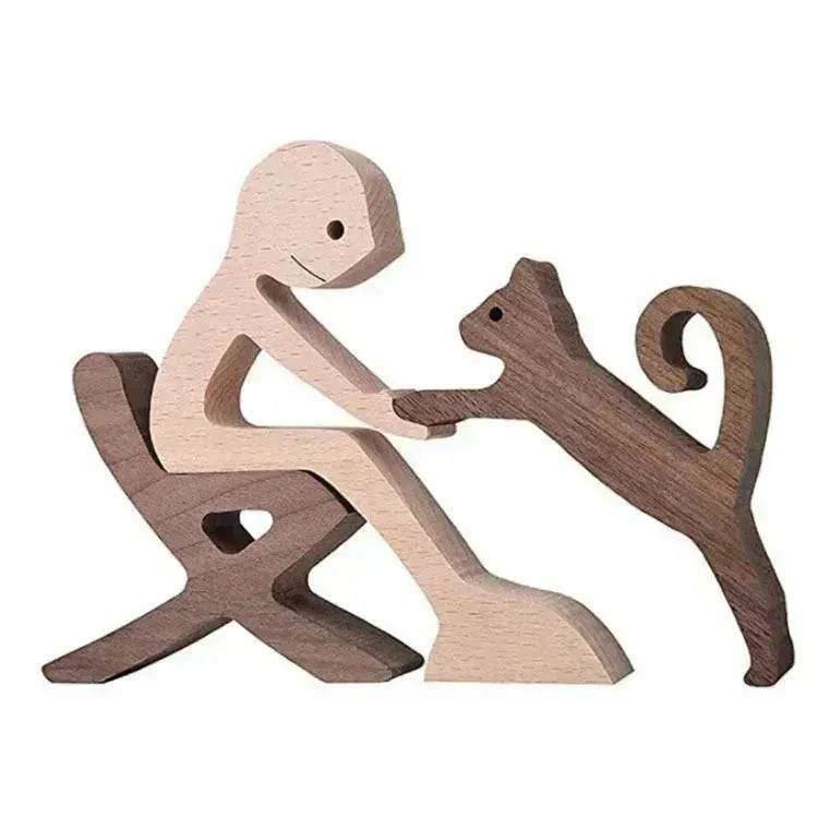 DIY Figurine Wood Dog Ornament Sculpture Home Decoration A Man A Dog Wood Sculpture Christmas Gifts Model Decor - EX-STOCK Canada