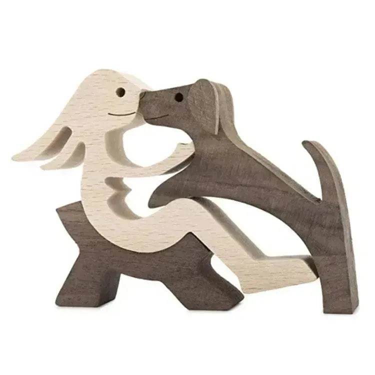 DIY Figurine Wood Dog Ornament Sculpture Home Decoration A Man A Dog Wood Sculpture Christmas Gifts Model Decor - EX-STOCK Canada