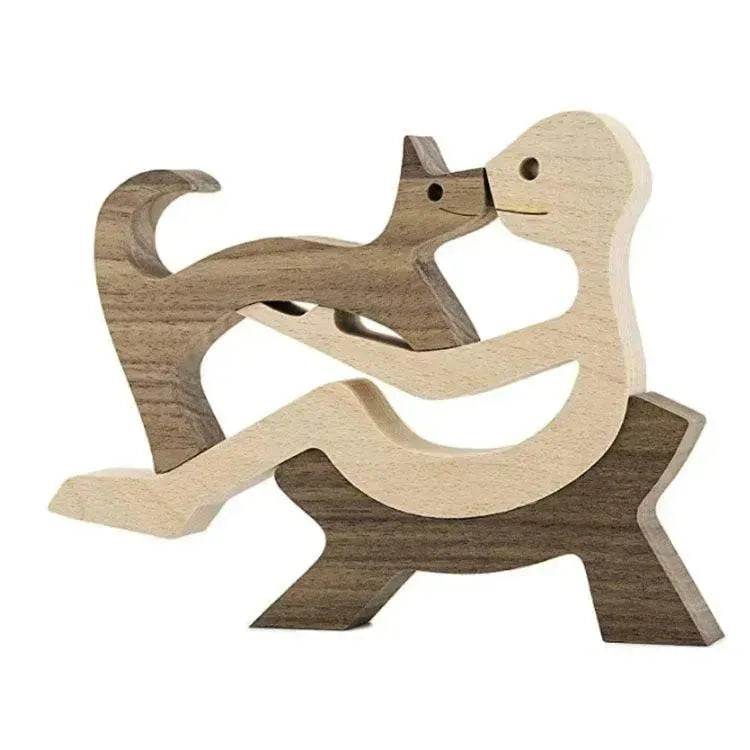 DIY Figurine Wood Dog Ornament Sculpture Home Decoration A Man A Dog Wood Sculpture Christmas Gifts Model Decor - EX-STOCK Canada
