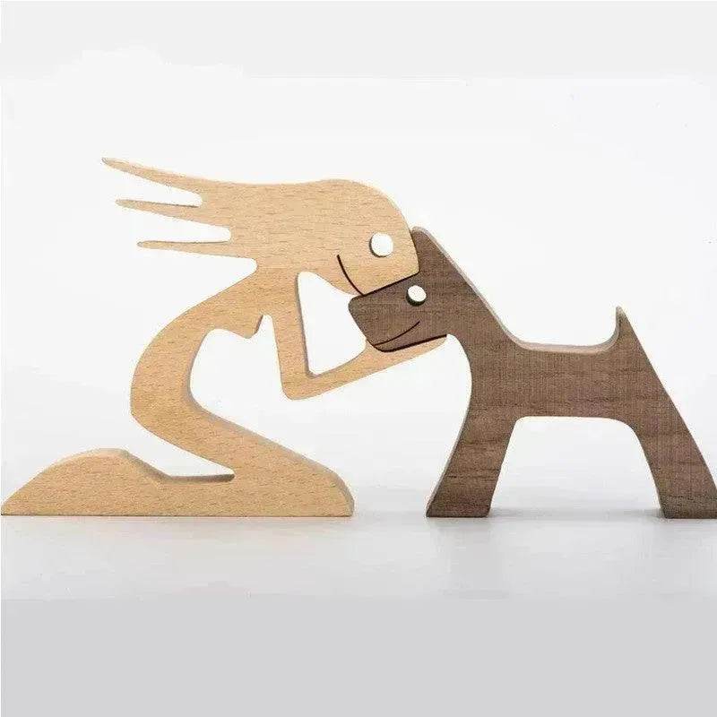 DIY Figurine Wood Dog Ornament Sculpture Home Decoration A Man A Dog Wood Sculpture Christmas Gifts Model Decor - EX-STOCK Canada