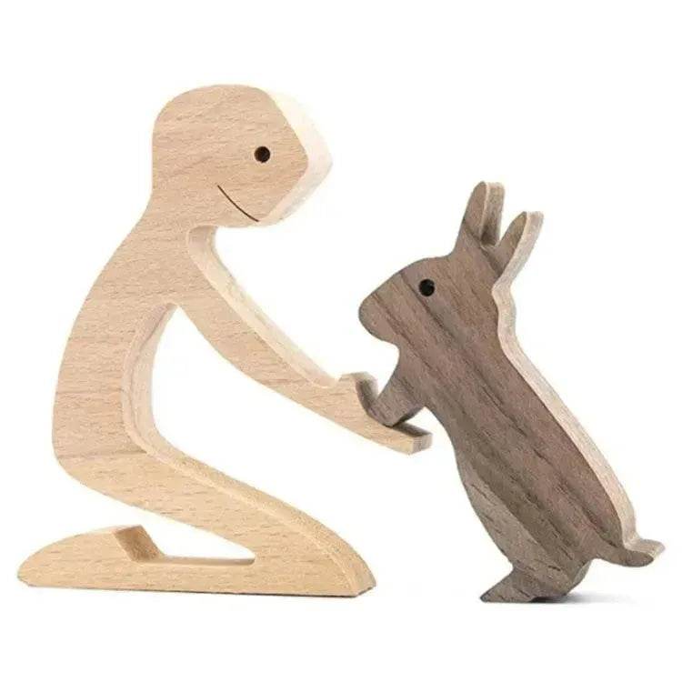 DIY Figurine Wood Dog Ornament Sculpture Home Decoration A Man A Dog Wood Sculpture Christmas Gifts Model Decor - EX-STOCK Canada
