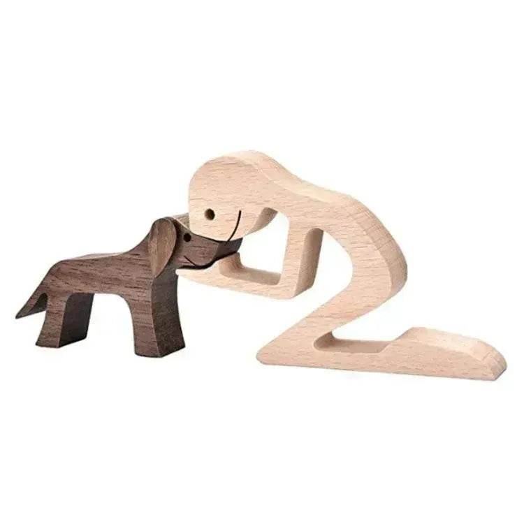 DIY Figurine Wood Dog Ornament Sculpture Home Decoration A Man A Dog Wood Sculpture Christmas Gifts Model Decor - EX-STOCK Canada