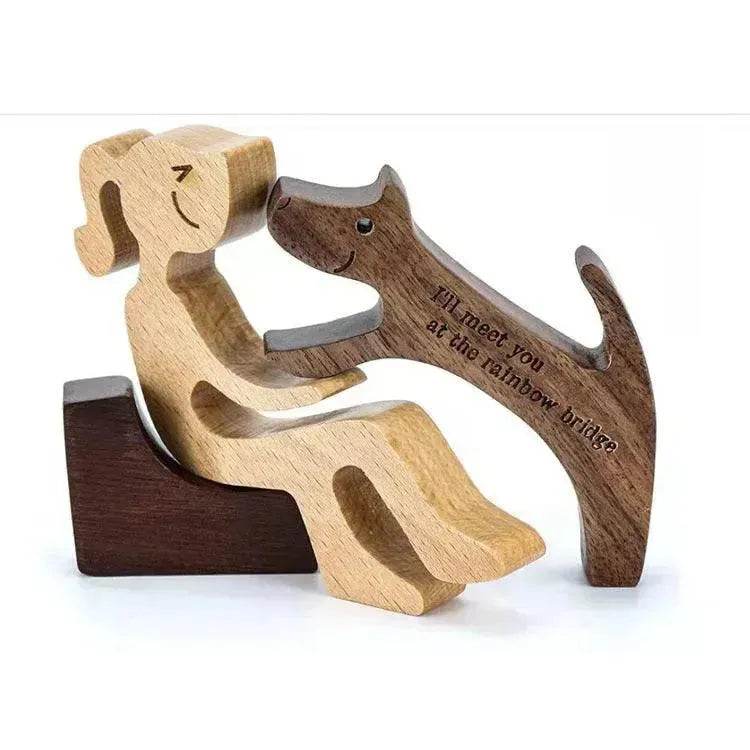 DIY Figurine Wood Dog Ornament Sculpture Home Decoration A Man A Dog Wood Sculpture Christmas Gifts Model Decor - EX-STOCK Canada
