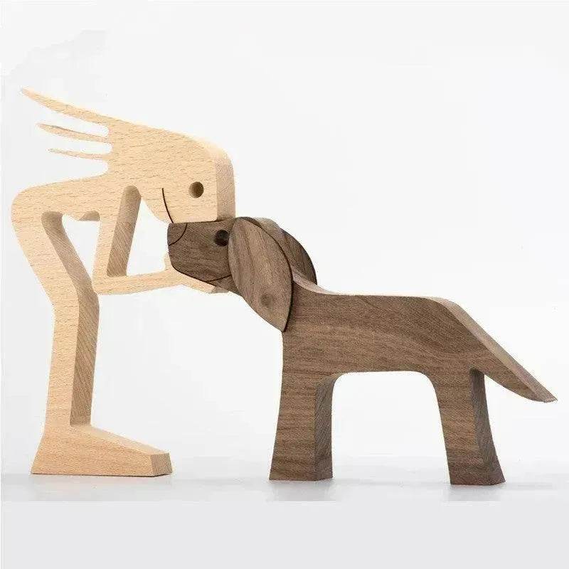 DIY Figurine Wood Dog Ornament Sculpture Home Decoration A Man A Dog Wood Sculpture Christmas Gifts Model Decor - EX-STOCK Canada