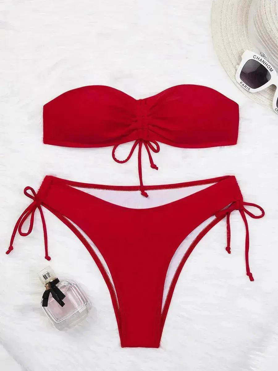 Drawstring Design Tube Bikini Summer Solid Color Charming Swimsuit For Beach Party Womens Clothing - EX-STOCK Canada