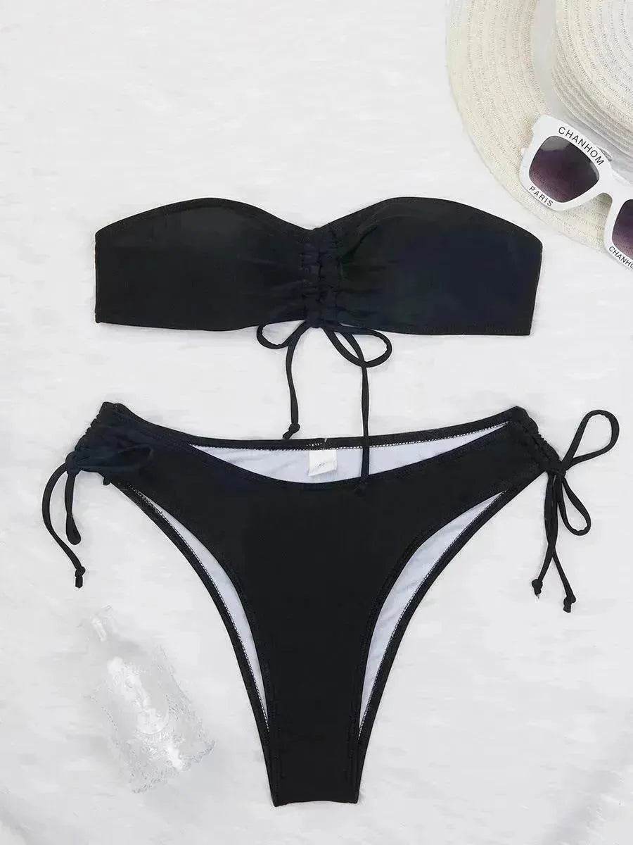 Drawstring Design Tube Bikini Summer Solid Color Charming Swimsuit For Beach Party Womens Clothing - EX-STOCK Canada