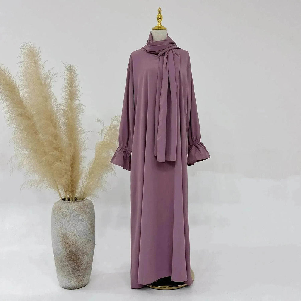 Dubai Turkey Solid Color Small Horn Sleeve Dress - EX-STOCK Canada