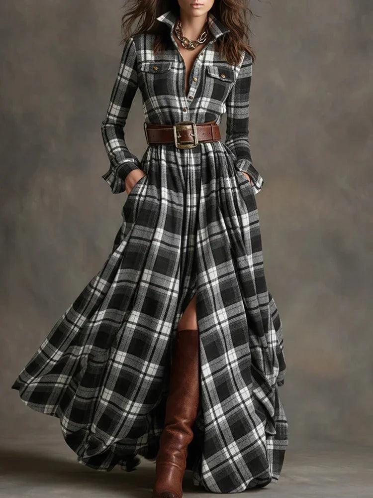 Vêtements féminins grande taille Robe irrégulière moulante rétro à carreaux françaisEX-STOCK Canada