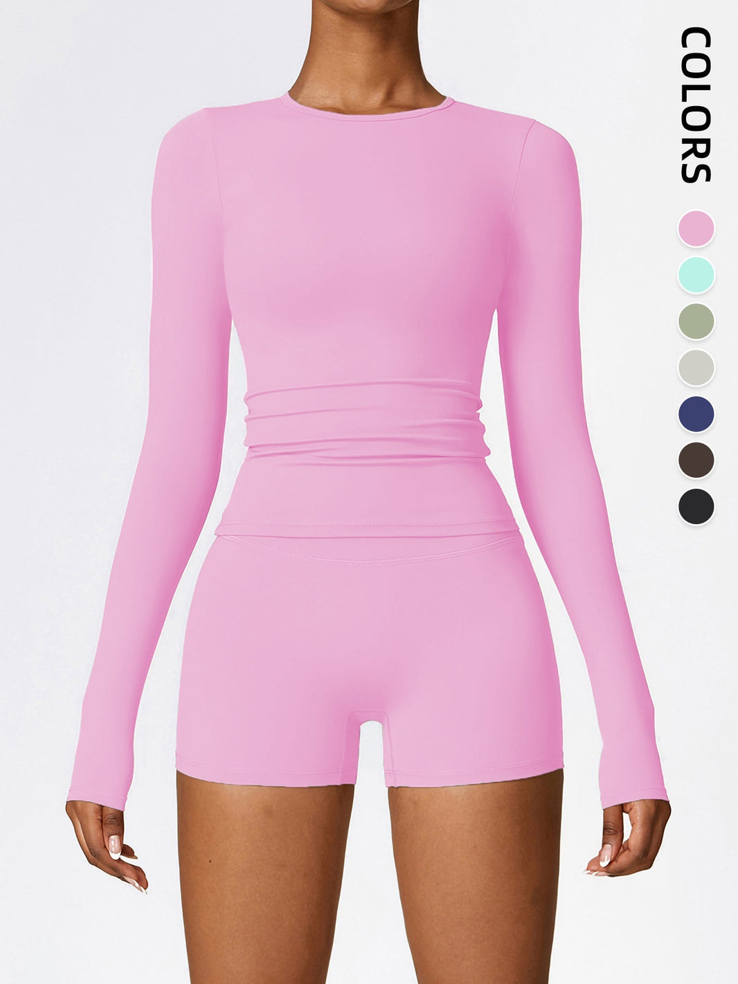 Women's Four Seasons Sports Suit, Women's Long Sleeve Round Neck Sports T-shirt And High Waist Tight Shorts Yoga Suit. EX-STOCK