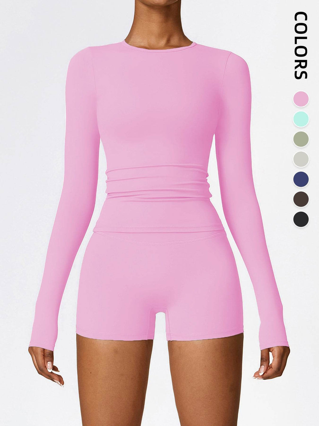 Women's Four Seasons Sports Suit, Women's Long Sleeve Round Neck Sports T-shirt And High Waist Tight Shorts Yoga Suit. - EX-STOCK Canada