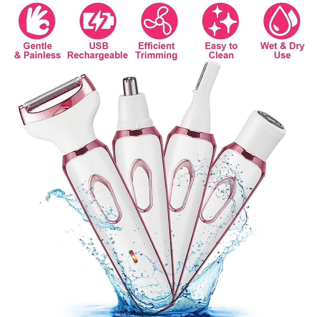 1Pc 4 In 1 Electric Razor For Women Painless Grooming Kit Rechargeable Eyebrow Nose Hair Pubic Hair Bikini Trimmer Face Shaver EX-STOCK