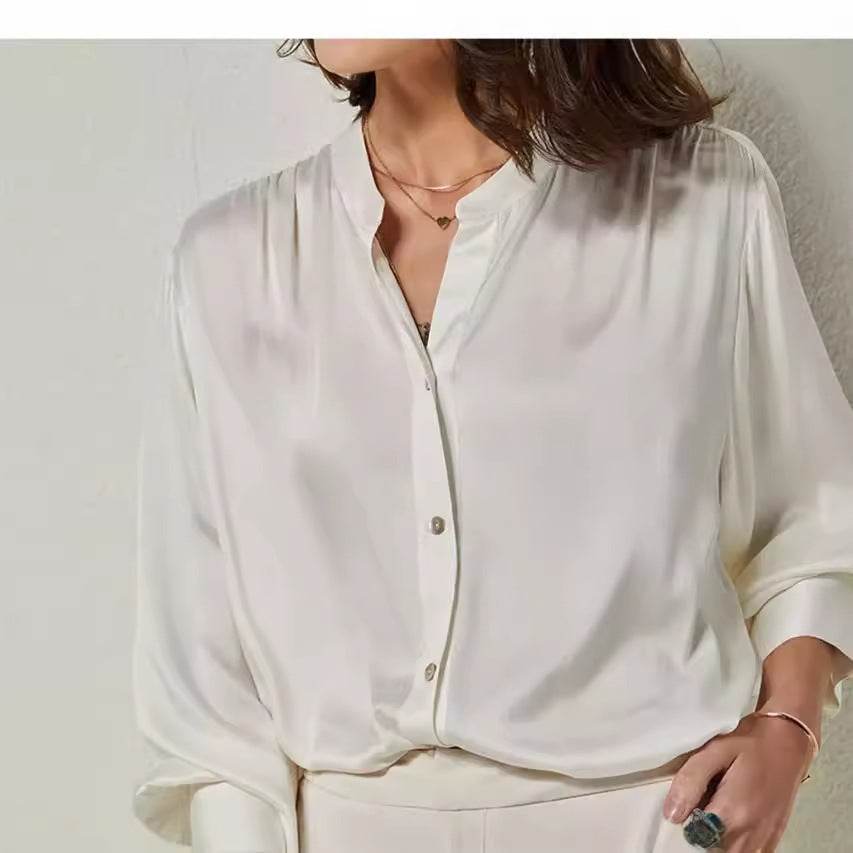French Simplicity Loose And Lazy Style Silk Shirt For Women Autumn - EX-STOCK Canada