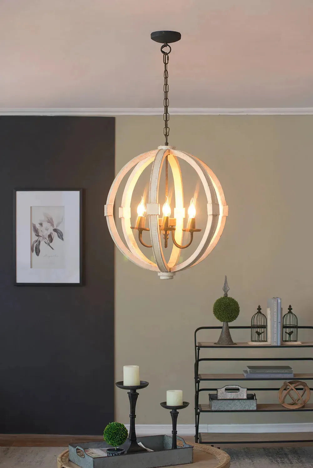 6 - Light Wood Chandelier With Adjustable Chain For Kitchen, Dining Hall Entrance, Bulb Not Included - EX-STOCK CANADA