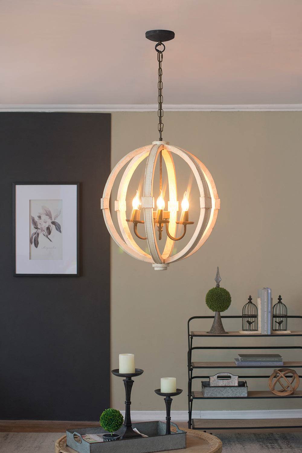 6 - Light Wood Chandelier With Adjustable Chain For Kitchen, Dining Hall Entrance, Bulb Not Included - EX-STOCK Canada
