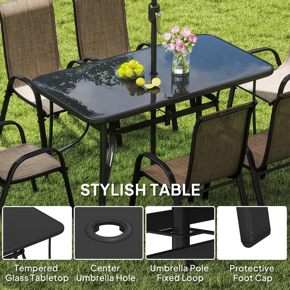 8 Pieces Patio Furniture Set with 9Ft Patio Umbrella, Outdoor Dining Table and Chairs, Light Mixed Brown EX-STOCK Canada