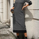 Slim Striped Printed Long Cashmere Dress Autumn And Winter Long Sleeve Dresses For Women - EX-STOCK Canada