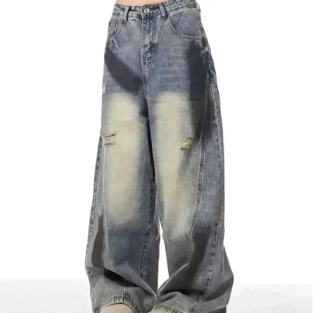 Splash Ink Ripped Machete Baggy Jeans Pant For Women Loose-fitting Wide-leg Trousers - EX-STOCK CANADA