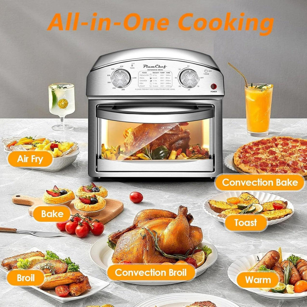 Friggitrice ad aria in acciaio inossidabile da 12,5 qt, controllo a doppia manopola, timer da 60 minuti, preimpostazioni per patatine fritte, pizza, pollo, pesce e toast, design elegante, biscotto salutareEX-STOCK Canada