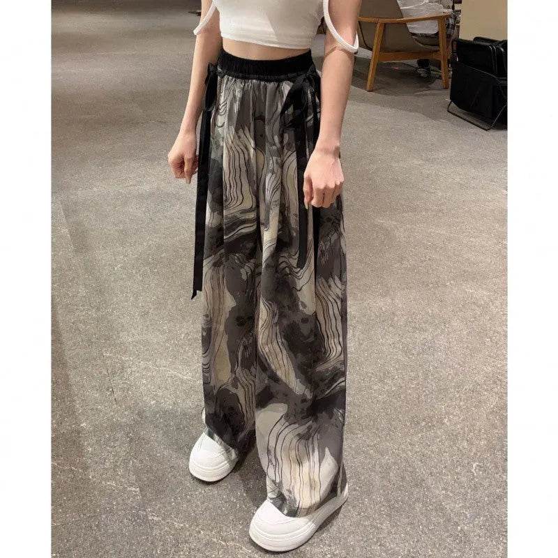 New Painting Ice Silk Wide-leg Baggy Trouser Pants Summer Women - EX-STOCK Canada