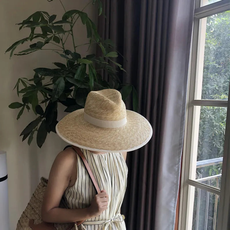 Summer Loisir French Retro Hat Hat Top Wide Wide Brim Straw Sun Sun pour femmes