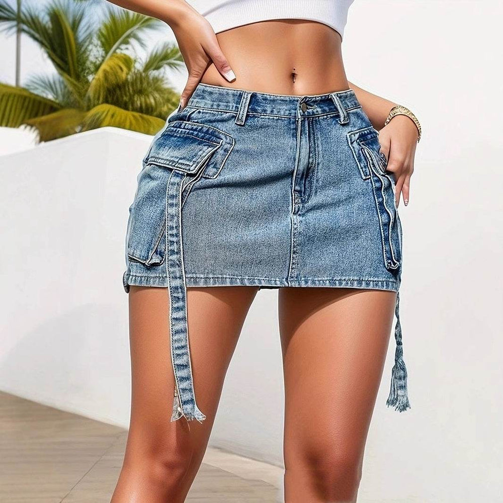 Women's Fashion Y2k Denim Mini Skirt Low Rise Cargo Pencil Short Jeans skirt Vintage Girls Party Skirt Female Club Streetwear - EX-STOCK Canada