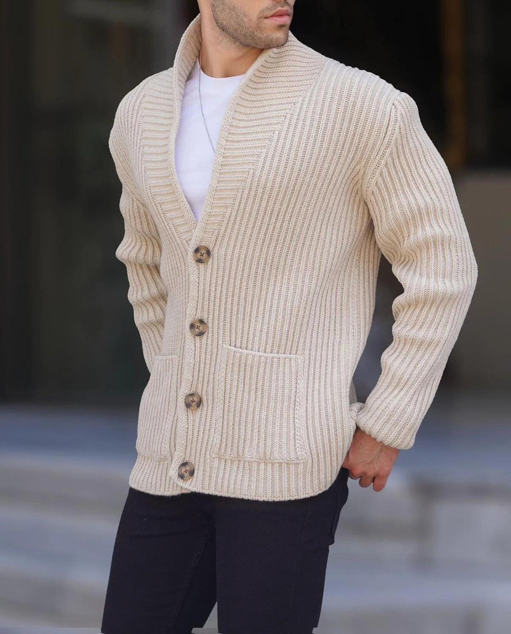 Suéter de cuello con solapa de manga larga de un solo pecho Ropa de hombreEX-STOCK Canada