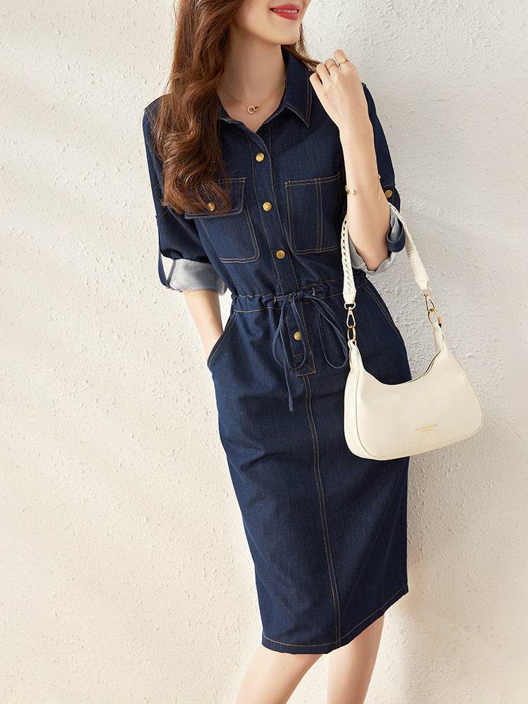Handsome Retro Denim Waist-tight Dress - EX-STOCK Canada