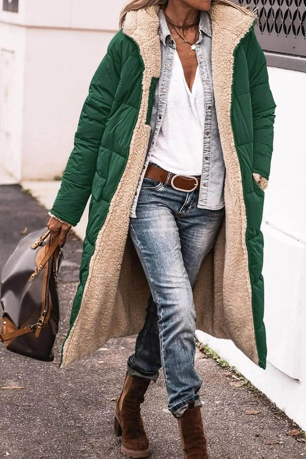 Classy Fleece lined Long Hooded Puffer Winter coat for women - EX-STOCK Canada