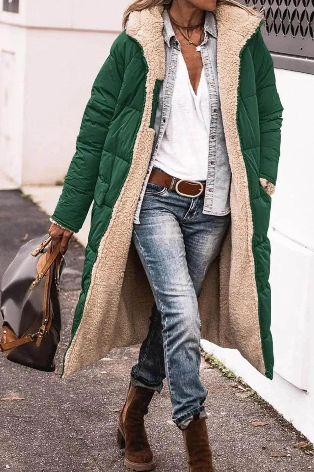 Abrigo invernal acolchado largo con capucha y forro de forro polar elegante para mujeres - EX-STOCK Canada