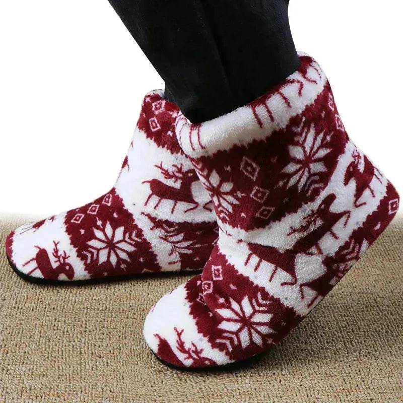 Christmas Elk Floor Shoes Indoor Socks Shoes Warm Plush House Slippers - EX-STOCK Canada