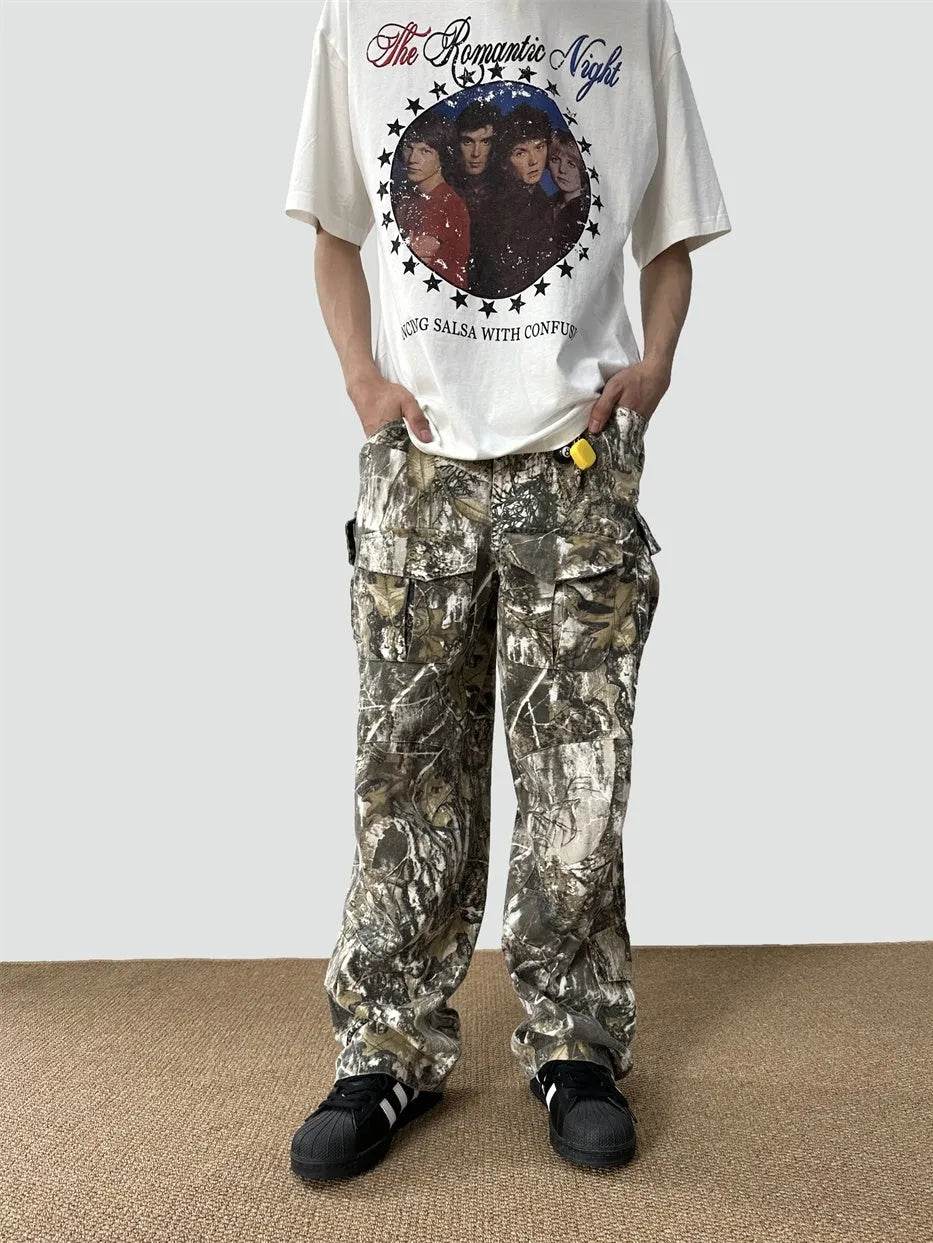 Loose Straight Tree Worn Looking Washed-out Camouflage Printed Cargo pant Men - EX-STOCK Canada