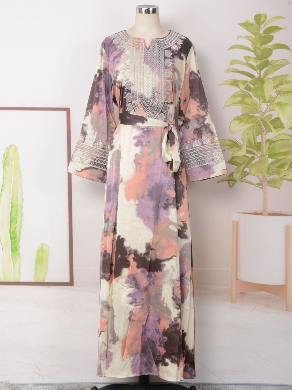 Robe musulmane ample imprimée et brodée pour femmes - EX-STOCK Canada