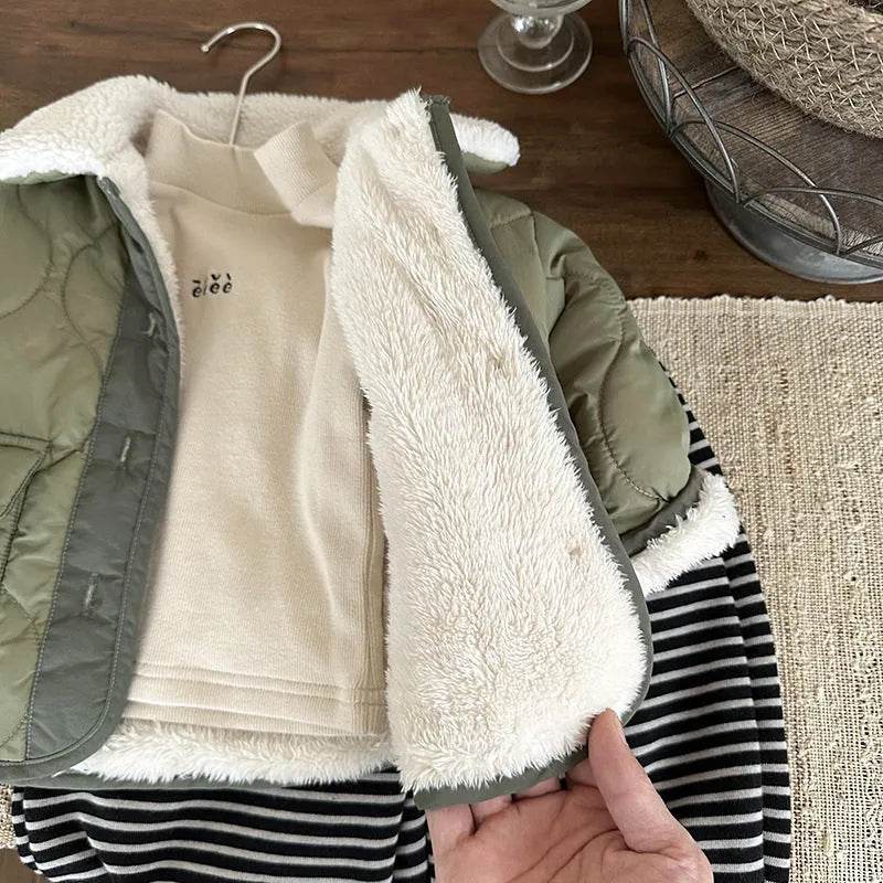 Korean Style Lamb Fur Collar Fleece-lined Thickened Cotton-padded Coat Fashion - EX-STOCK Canada