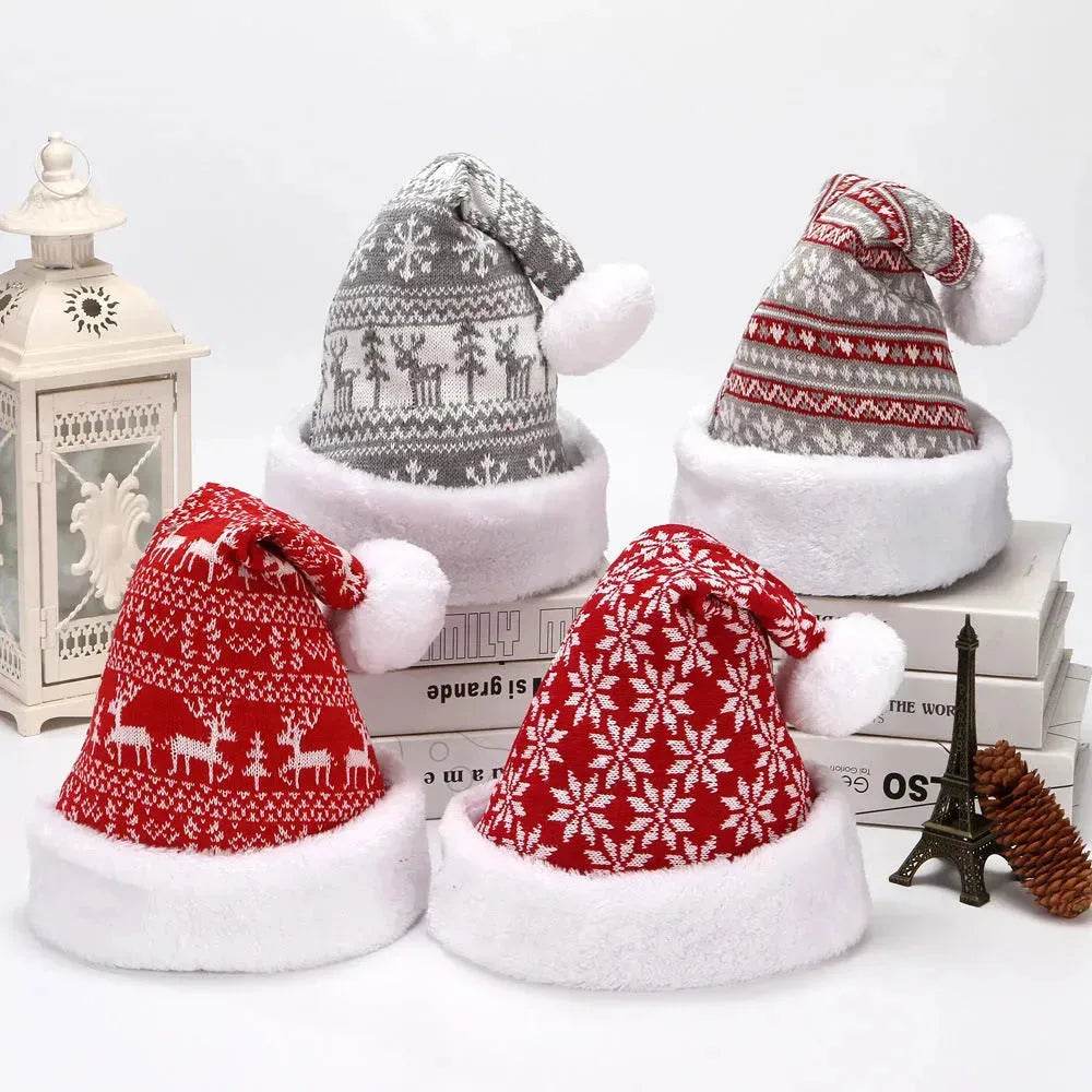 Snowflake Deer Knitted Wool Flannel Christmas Hat - EX-STOCK Canada