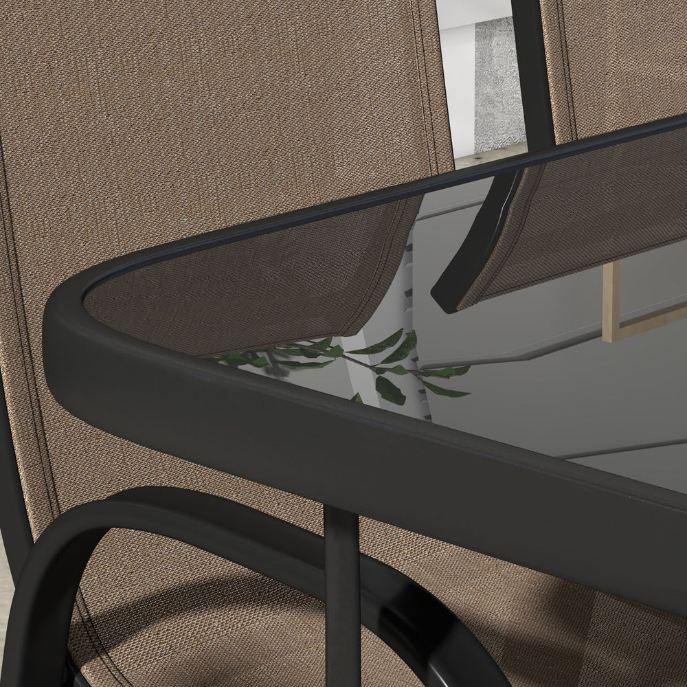 Ensemble de mobilier de patio 8 pièces avec parasol de patio de 9 pi, table et chaises de jardin, brun clair mélangéEX-STOCK Canada