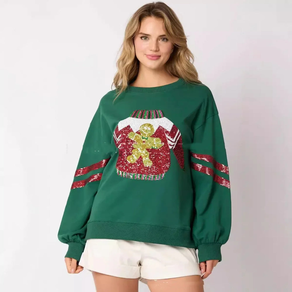 Women's Christmas Sequined Round Neck Top Casual Sweatshirt EX-STOCK Canada