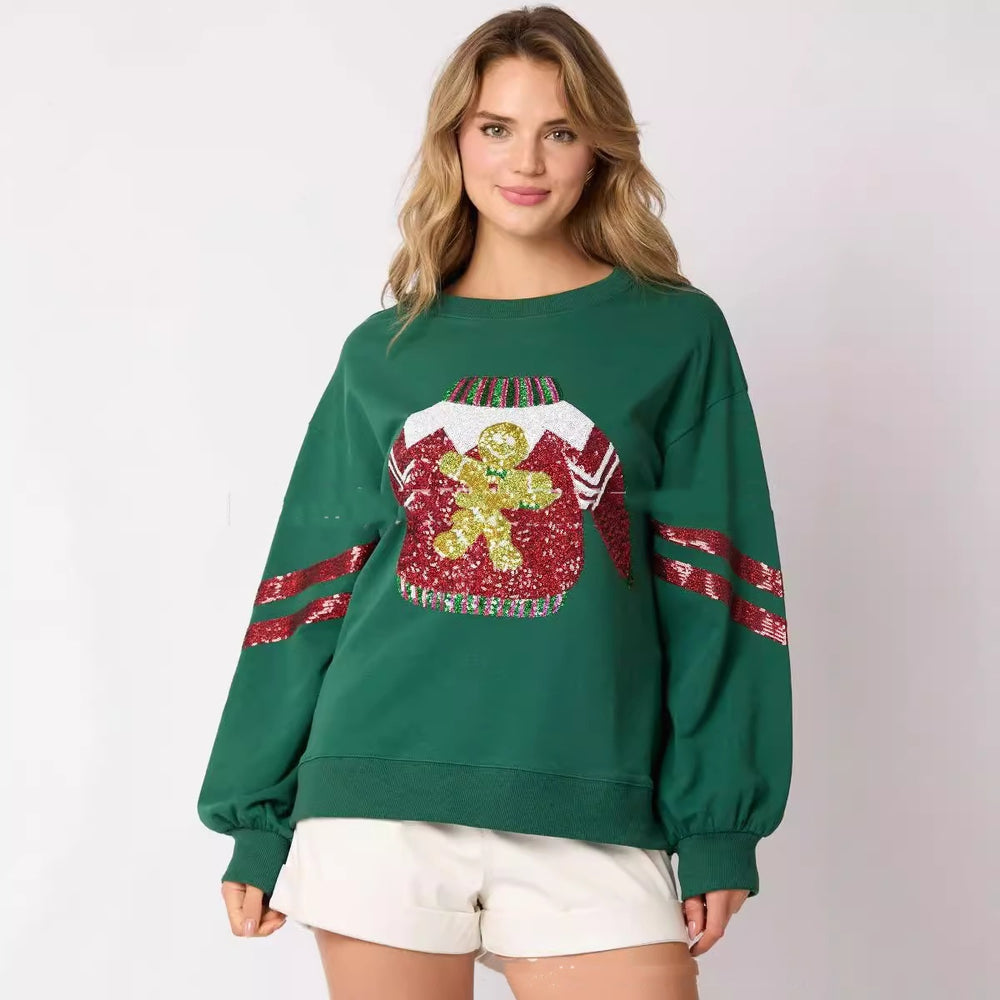 Women's Christmas Sequined Round Neck Top Casual Sweatshirt EX-STOCK Canada