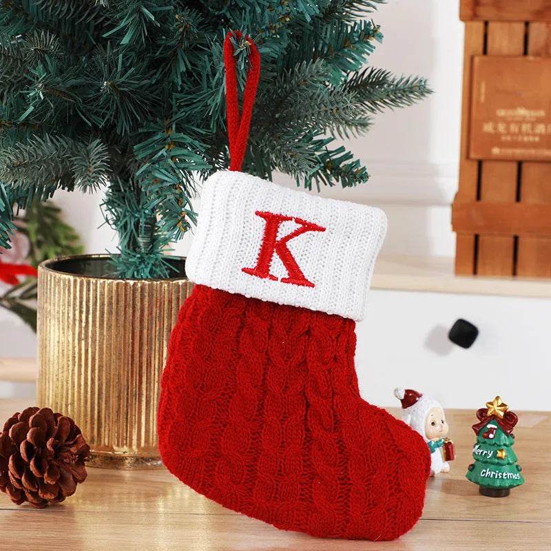 Cute Letters Christmas Stockings Decorative Creative Tree Pendant Wool Knitted Socks - EX-STOCK Canada