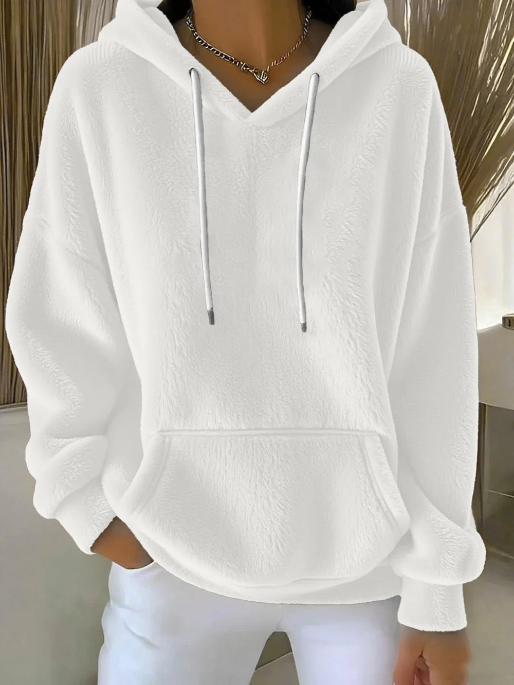 Sweat-shirt polyvalent pour femme en laine d'agneau unie, doublé, pour l'automne et l'hiverEX-STOCK Canada