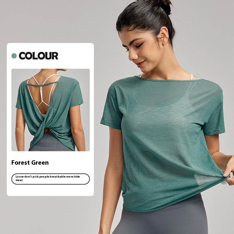 Draping Flab Hiding Yoga Clothes Blouse Sexy Beauty Back Mesh Workout Top - EX-STOCK Canada
