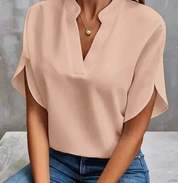 Summer Short-sleeved Chiffon Shirt New V-neck blouse Women's Casual Versatile Clothing Evening Tops for Women - EX-STOCK Canada