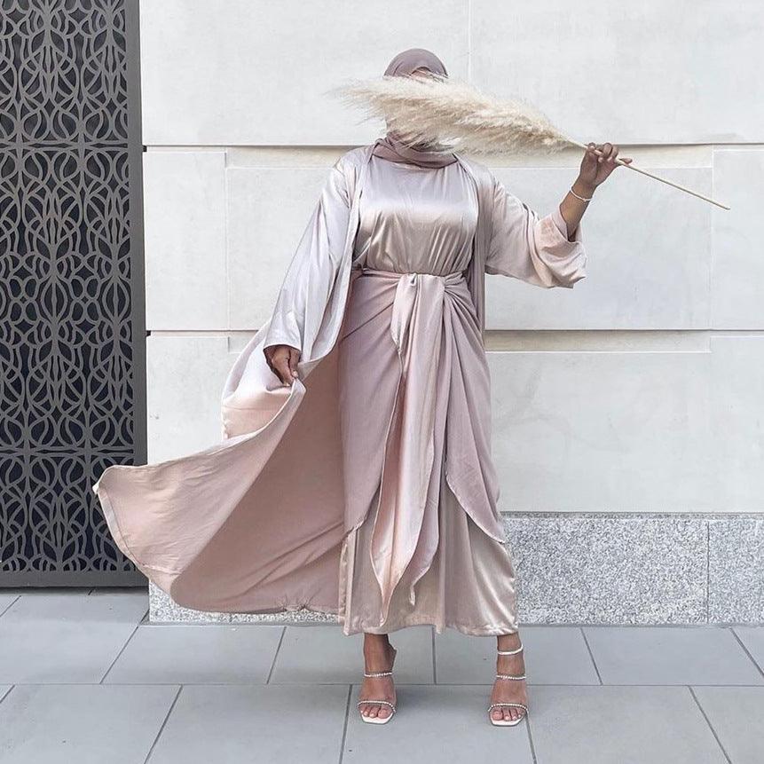 Vestido de satén traje de tres piezas femenino
